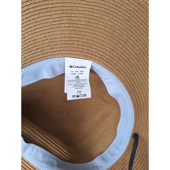Columbia Womens WideBrim StrawHat Sun Protection Adjustable Chin Strap Brown LXL - Picture 5 of 6